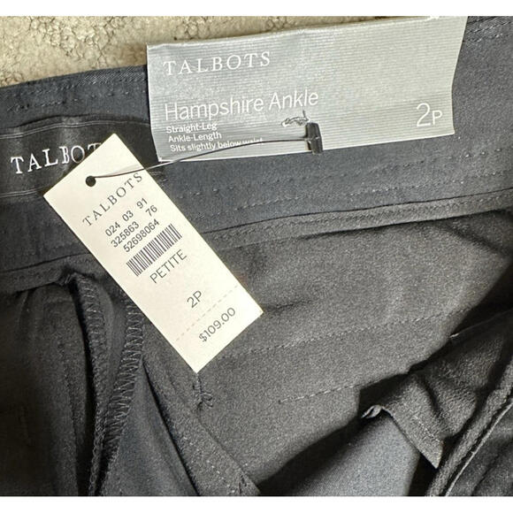 Talbots Hampshire Ankle Pants Womens 2 Petite Straight Leg Career Black NWT - Picture 6 of 8